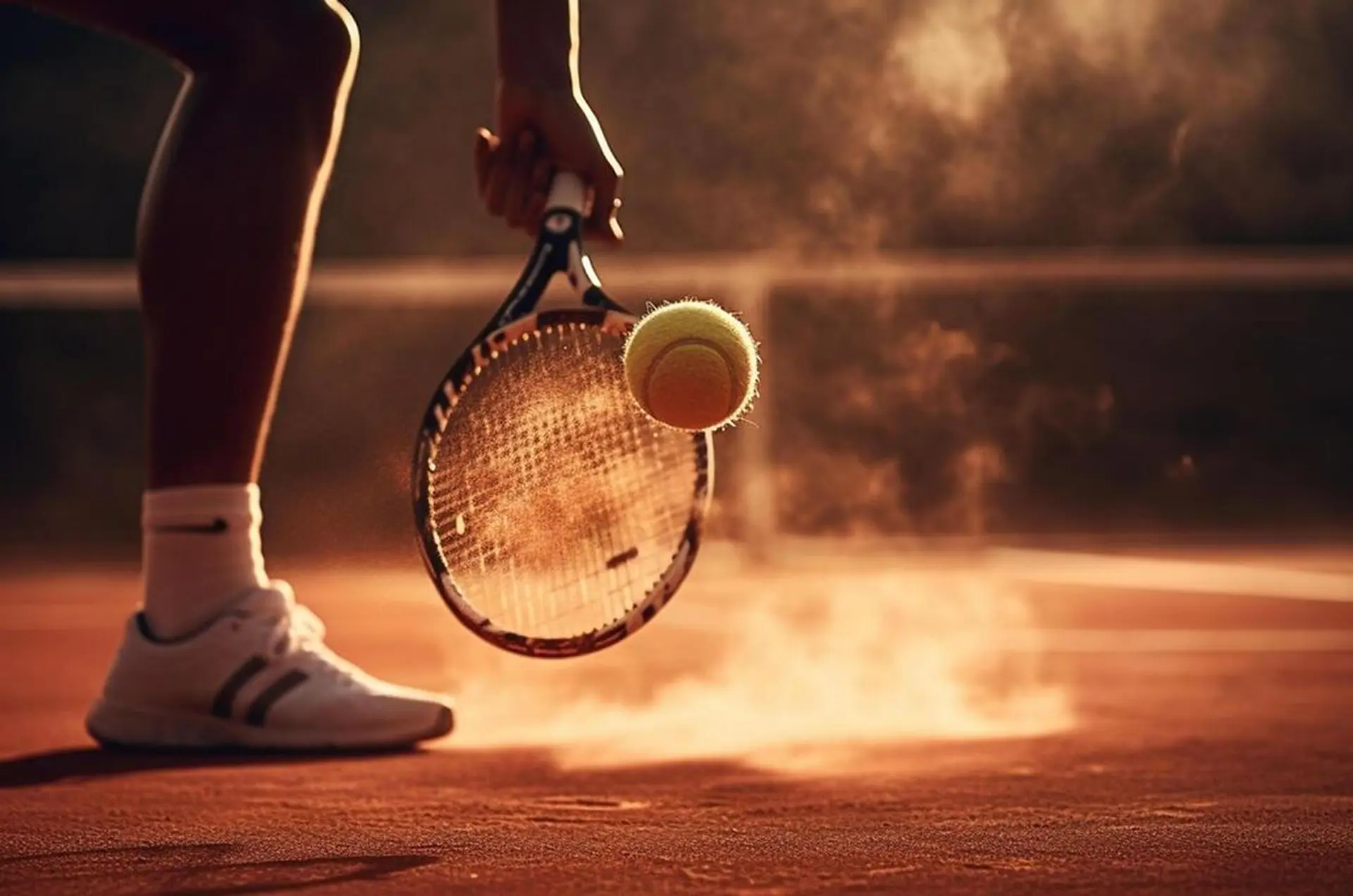 Joueur de tennis sur un court éclairé